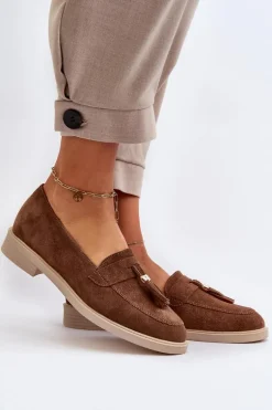 Zazoo 3420 Zamszowe Mokasyny Damskie Na Płaskim Obcasie Brązowe