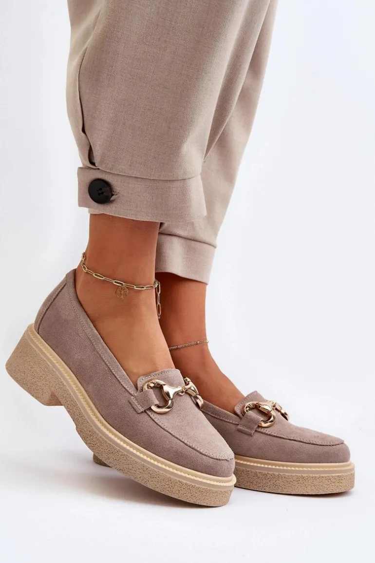 Zazoo 3429 Zamszowe Mokasyny Damskie Z Ozdobą Cappuccino