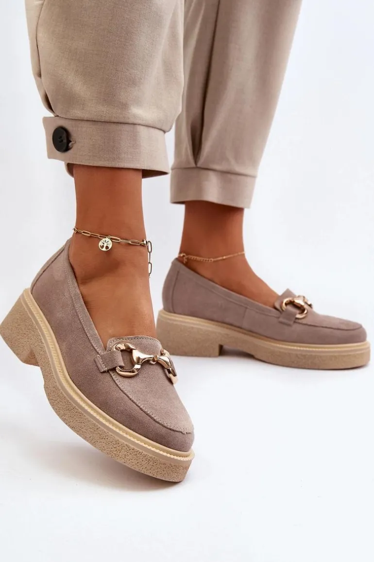 Zazoo 3429 Zamszowe Mokasyny Damskie Z Ozdobą Cappuccino