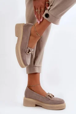 Zazoo 3429 Zamszowe Mokasyny Damskie Z Ozdobą Cappuccino