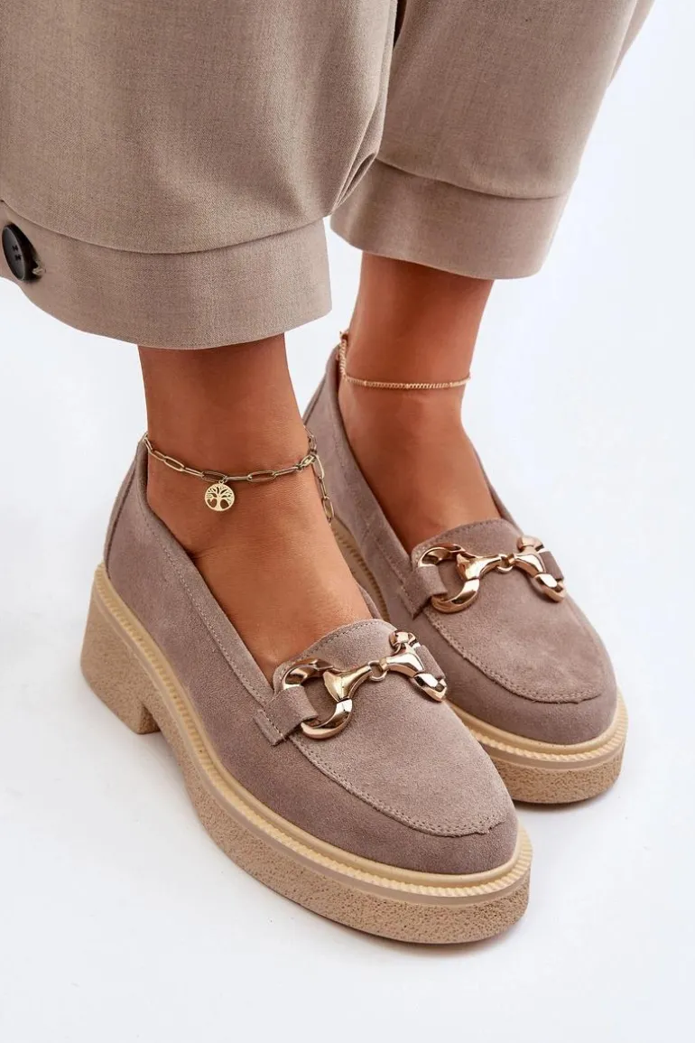 Zazoo 3429 Zamszowe Mokasyny Damskie Z Ozdobą Cappuccino