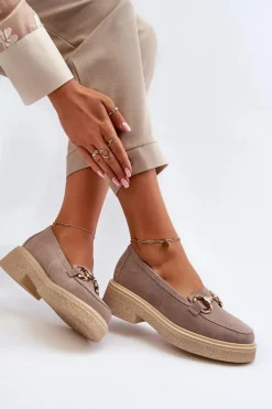 Zazoo 3429 Zamszowe Mokasyny Damskie Z Ozdobą Cappuccino