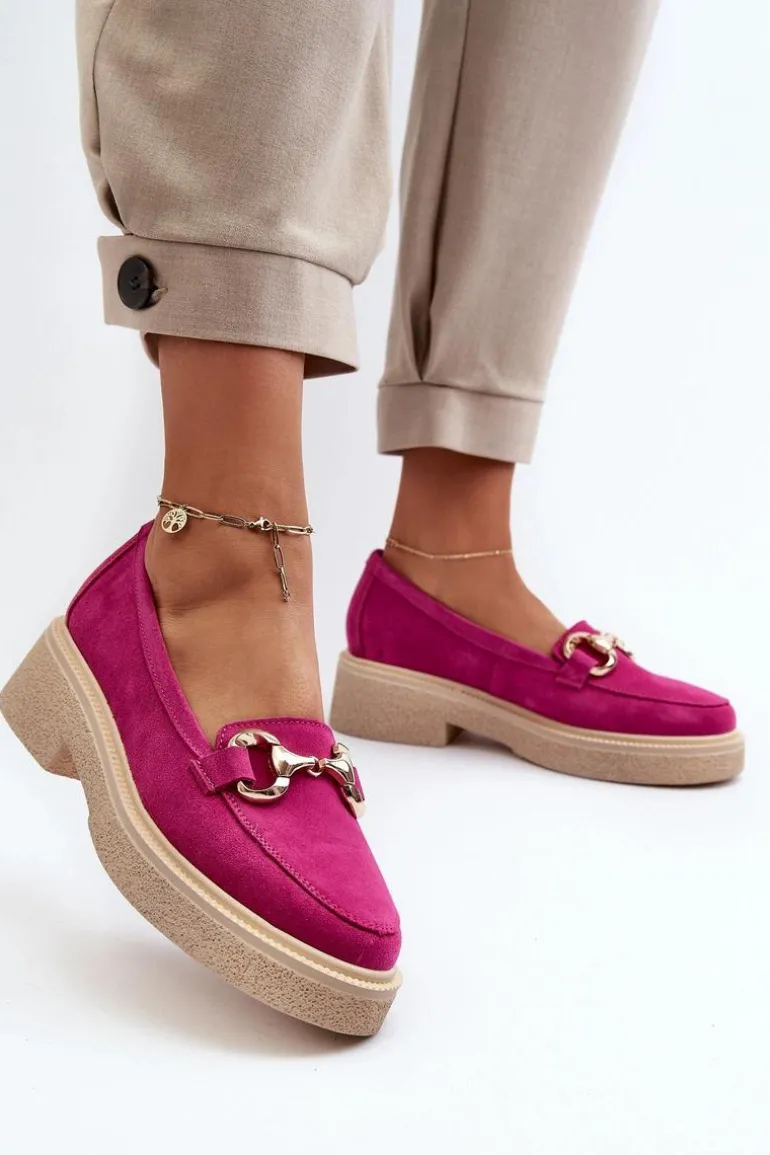 Zazoo 3429 Zamszowe Mokasyny Damskie Z Ozdobą Fuksja