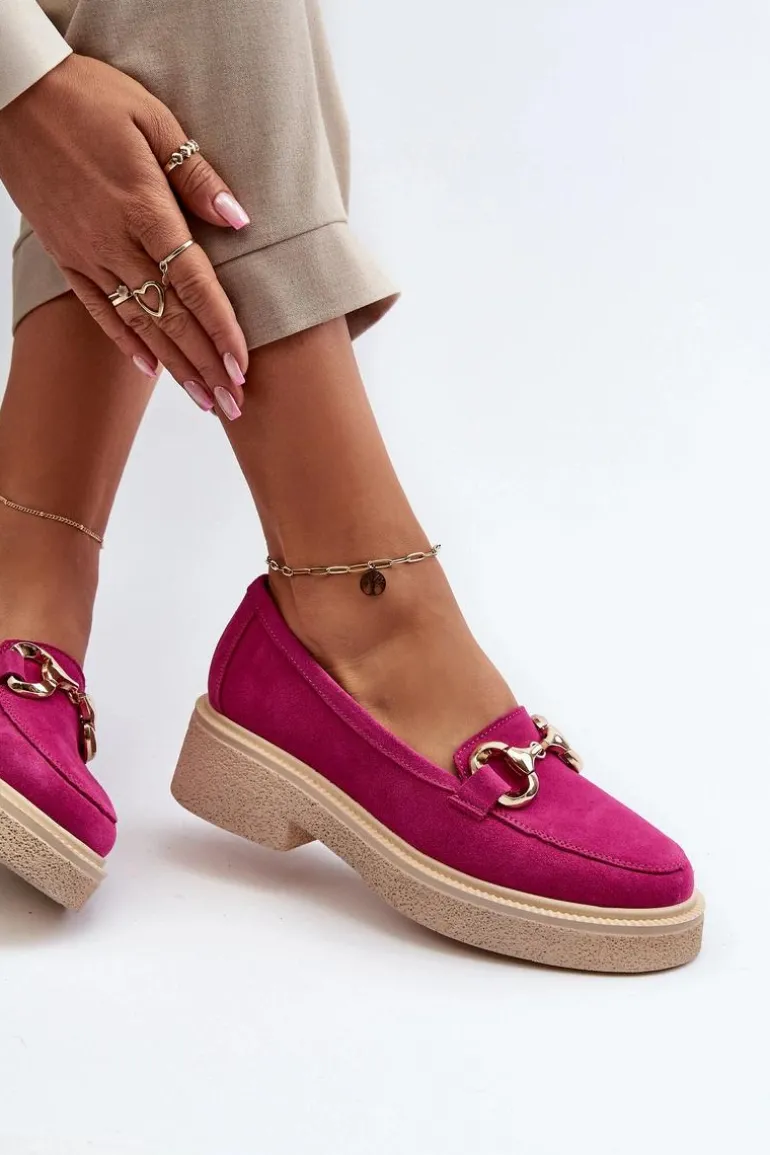 Zazoo 3429 Zamszowe Mokasyny Damskie Z Ozdobą Fuksja