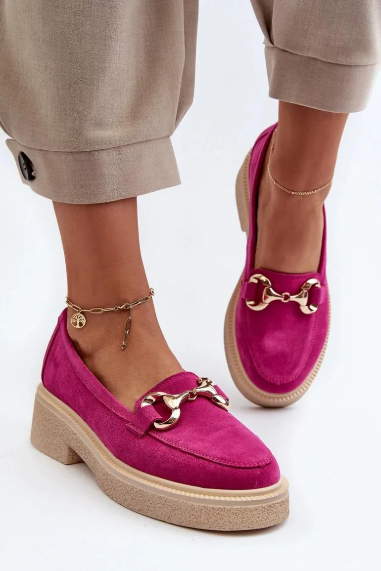 Zazoo 3429 Zamszowe Mokasyny Damskie Z Ozdobą Fuksja