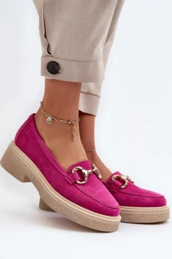 Zazoo 3429 Zamszowe Mokasyny Damskie Z Ozdobą Fuksja