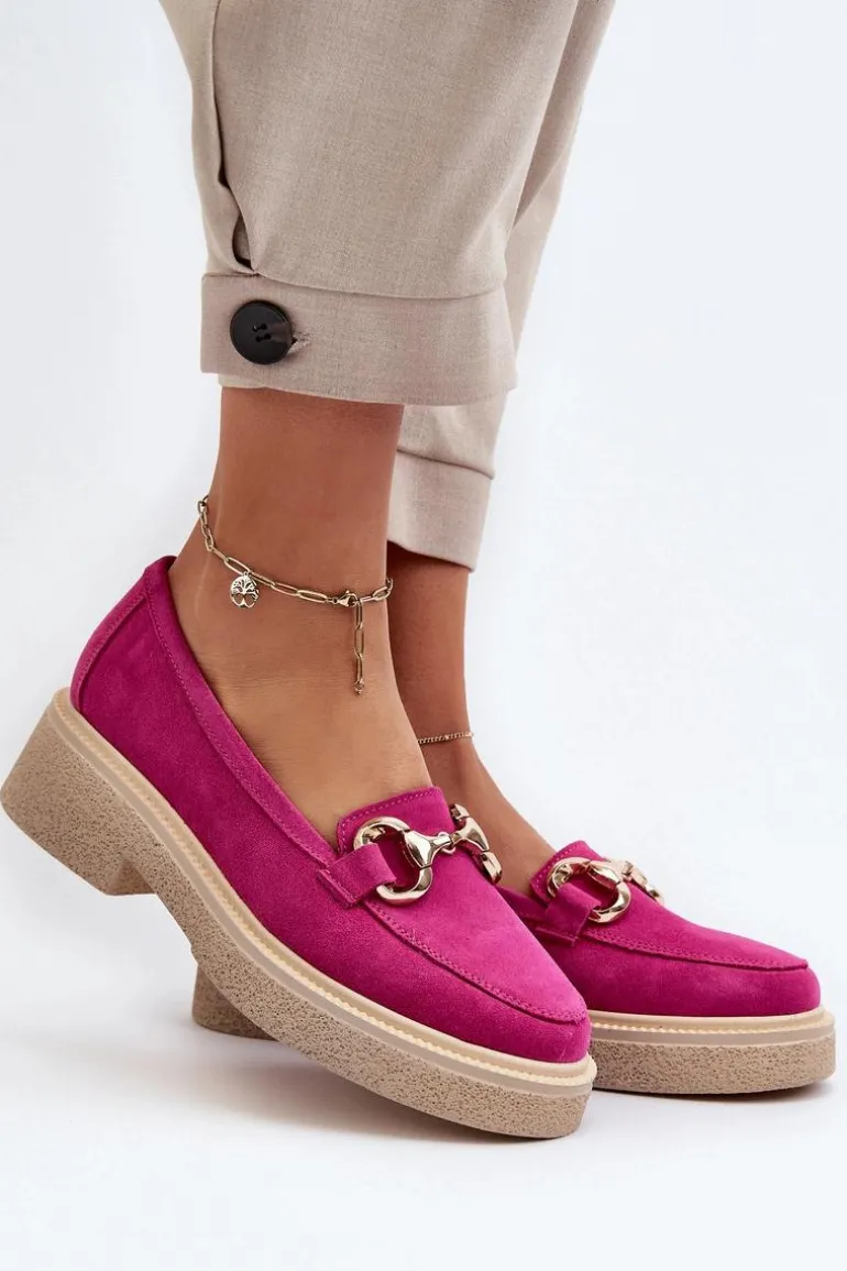 Zazoo 3429 Zamszowe Mokasyny Damskie Z Ozdobą Fuksja