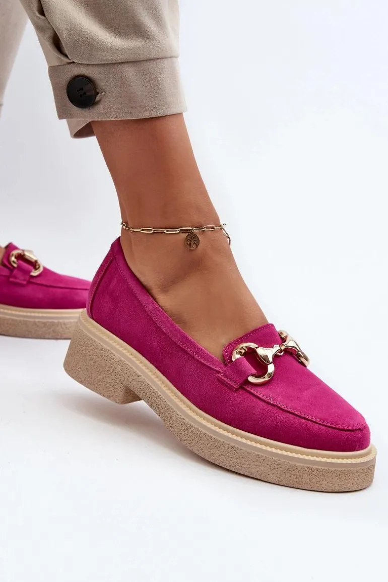 Zazoo 3429 Zamszowe Mokasyny Damskie Z Ozdobą Fuksja