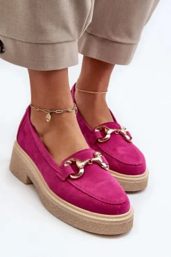 Zazoo 3429 Zamszowe Mokasyny Damskie Z Ozdobą Fuksja