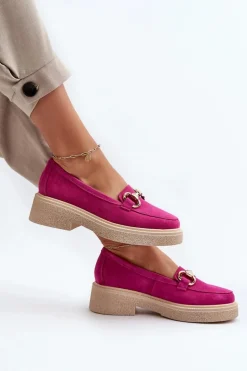 Zazoo 3429 Zamszowe Mokasyny Damskie Z Ozdobą Fuksja