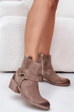 Zazoo 60477 Zamszowe Ocieplane Botki Na Obcasie Beżowe