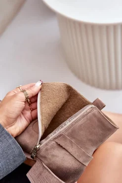 Zazoo 60477 Zamszowe Ocieplane Botki Na Obcasie Beżowe