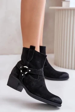 Zazoo 60477 Zamszowe Ocieplane Botki Na Obcasie Czarne