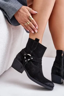 Zazoo 60477 Zamszowe Ocieplane Botki Na Obcasie Czarne