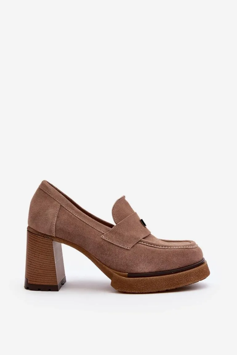 Zazoo 20169 Zamszowe Półbuty Na Obcasie Ciemnobeżowe