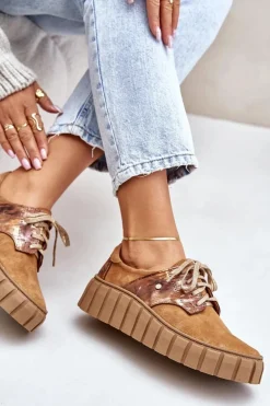 Zazoo 10128 Zamszowe Półbuty Na Platformie Brązowe