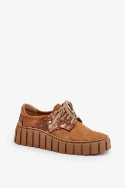 Zazoo 10128 Zamszowe Półbuty Na Platformie Brązowe