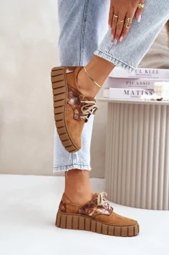 Zazoo 10128 Zamszowe Półbuty Na Platformie Brązowe