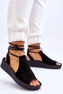 Zazoo 2743 Zamszowe Sandały Na Koturnie Czarne