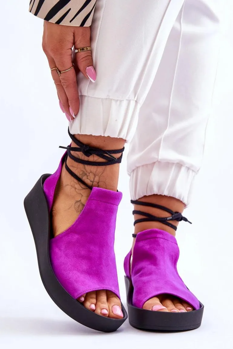 Zazoo 2743 Zamszowe Sandały Na Koturnie Fuksja