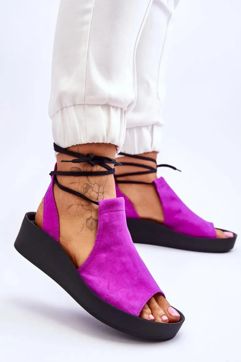 Zazoo 2743 Zamszowe Sandały Na Koturnie Fuksja