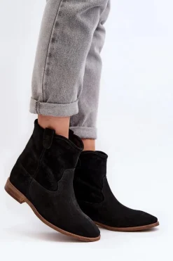 Zazoo 2326 Zamszowe Wsuwane Botki Damskie Czarne