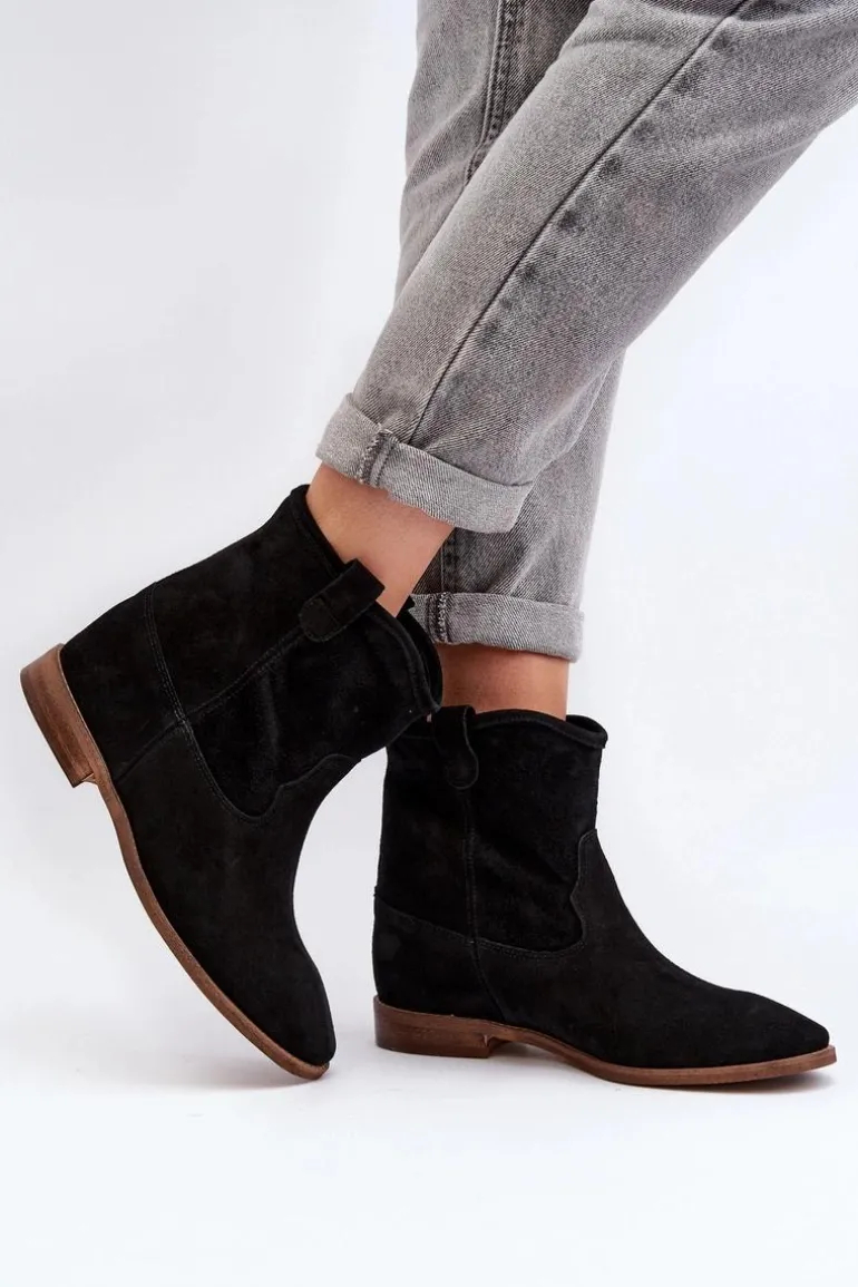 Zazoo 2326 Zamszowe Wsuwane Botki Damskie Czarne