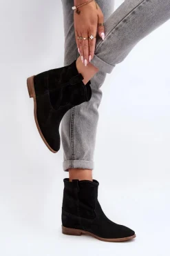 Zazoo 2326 Zamszowe Wsuwane Botki Damskie Czarne