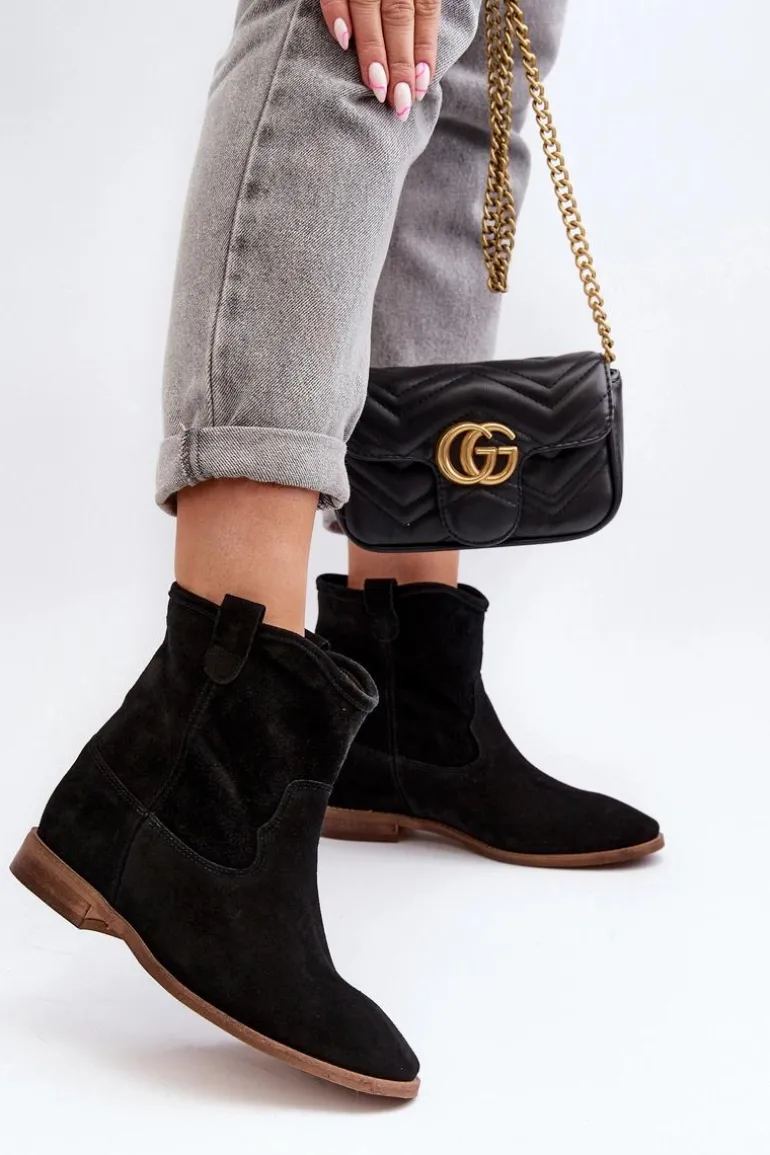 Zazoo 2326 Zamszowe Wsuwane Botki Damskie Czarne