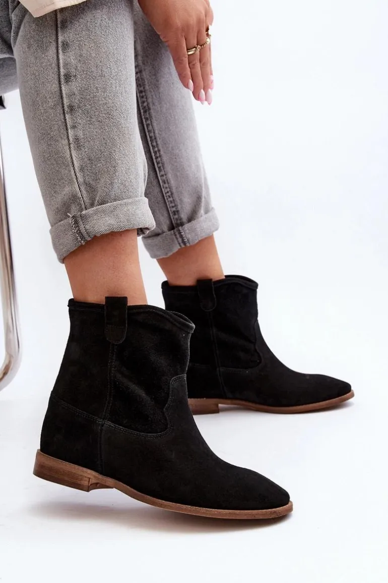 Zazoo 2326 Zamszowe Wsuwane Botki Damskie Czarne