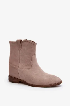 Zazoo 2326 Zamszowe Wsuwane Botki Damskie Beżowe