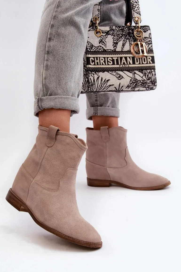 Zazoo 2326 Zamszowe Wsuwane Botki Damskie Beżowe