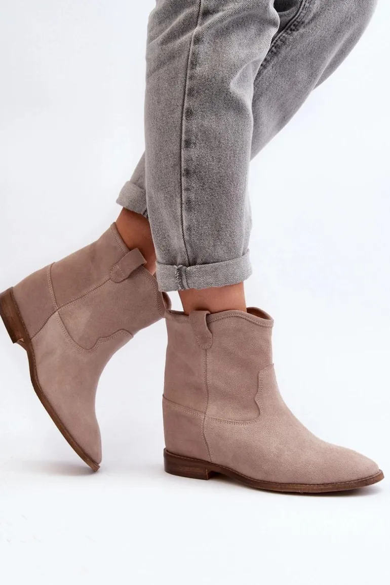 Zazoo 2326 Zamszowe Wsuwane Botki Damskie Beżowe