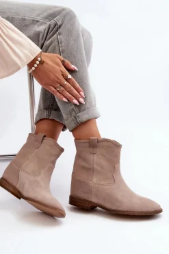 Zazoo 2326 Zamszowe Wsuwane Botki Damskie Beżowe
