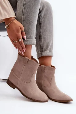 Zazoo 2326 Zamszowe Wsuwane Botki Damskie Beżowe