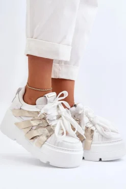 Zazoo 2F-7033 Sneakersy Na Masywnej Platformie Biało-Złote