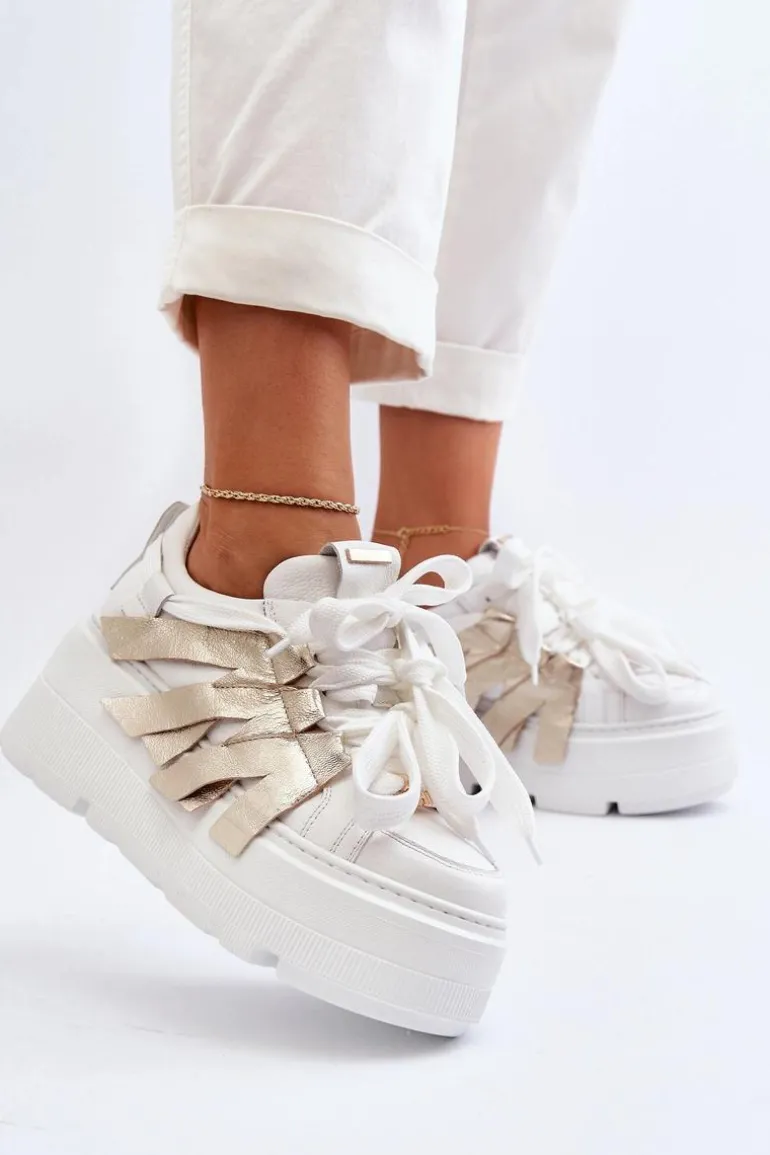 Zazoo 2F-7033 Sneakersy Na Masywnej Platformie Biało-Złote