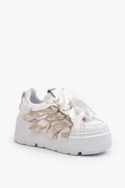 Zazoo 2F-7033 Sneakersy Na Masywnej Platformie Biało-Złote