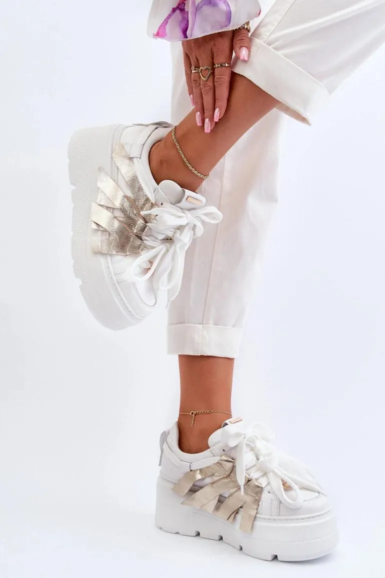 Zazoo 2F-7033 Sneakersy Na Masywnej Platformie Biało-Złote
