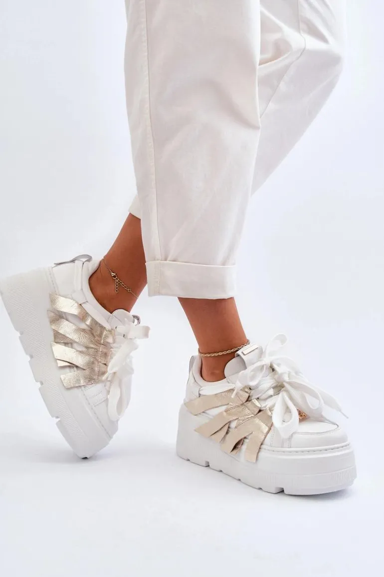 Zazoo 2F-7033 Sneakersy Na Masywnej Platformie Biało-Złote