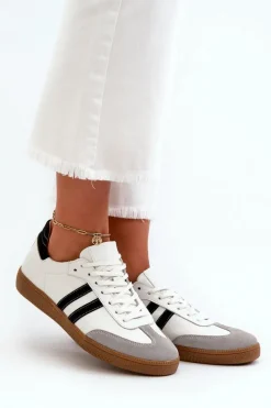 Zazoo N1068 Skórzane Niskie Sneakersy Damskie Białe