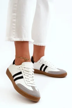 Zazoo N1068 Skórzane Niskie Sneakersy Damskie Białe