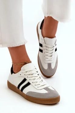 Zazoo N1068 Skórzane Niskie Sneakersy Damskie Białe