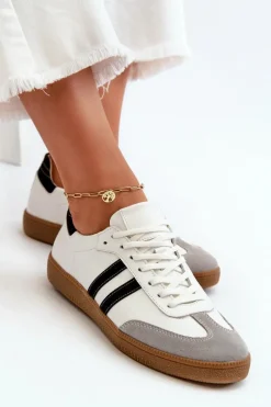 Zazoo N1068 Skórzane Niskie Sneakersy Damskie Białe