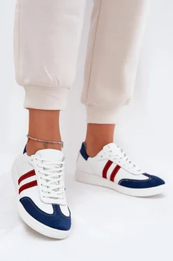 Zazoo N1068 Skórzane Niskie Sneakersy Damskie Biało-Granatowe