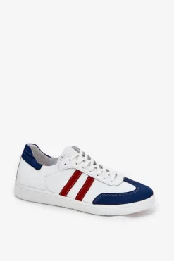 Zazoo N1068 Skórzane Niskie Sneakersy Damskie Biało-Granatowe