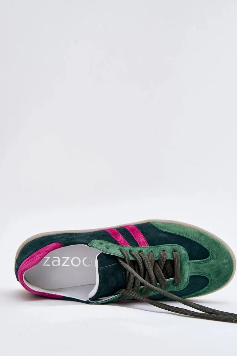 Zazoo N1068 Zamszowe Niskie Sneakersy Damskie Ciemnozielone