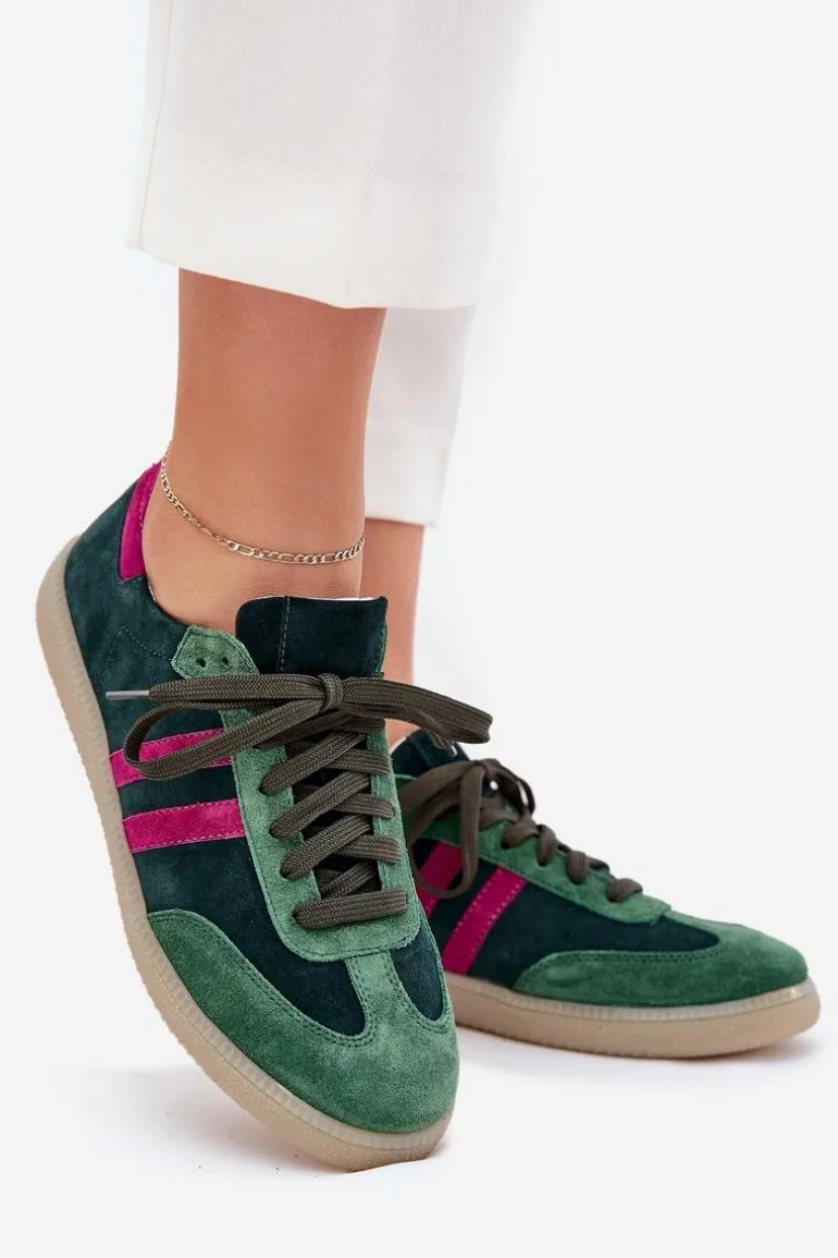 Zazoo N1068 Zamszowe Niskie Sneakersy Damskie Ciemnozielone