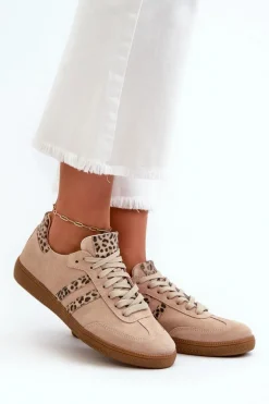 Zazoo N1068 Zamszowe Niskie Sneakersy Damskie Beżowe