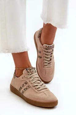 Zazoo N1068 Zamszowe Niskie Sneakersy Damskie Beżowe